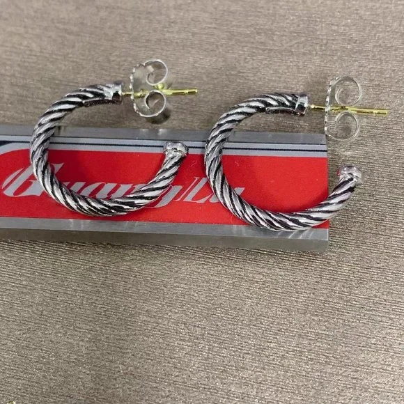 Classic Sculpted Cable Hoop Earrings in Sterling Silver - Picture 5 of 5